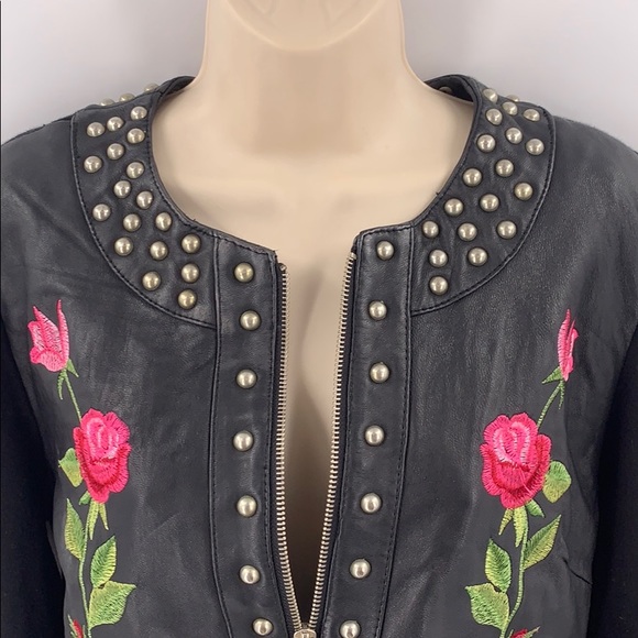 Michael Simon lambskin embroidery floral jacket L - Picture 2 of 6